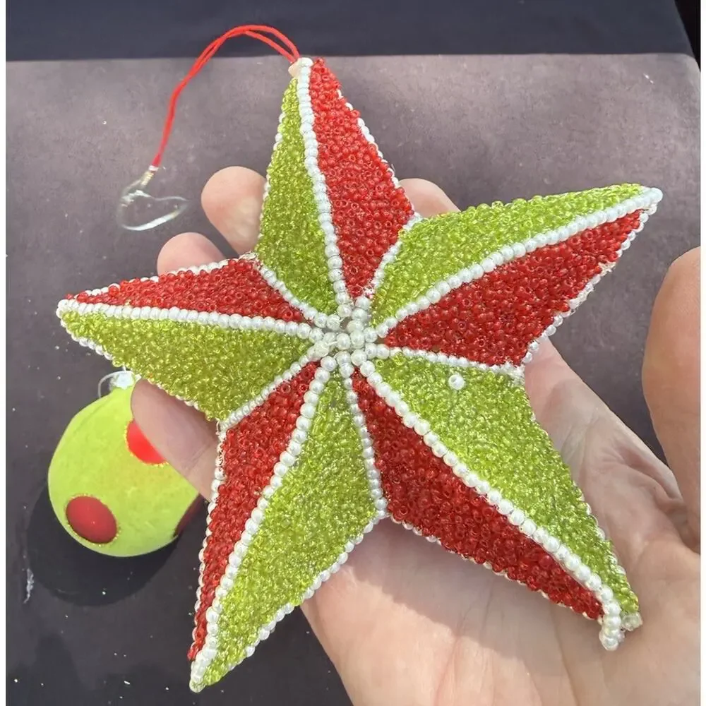 Dept 56 Whimsical Christmas ornament Beaded Star & Flocked Ball -Lo10
